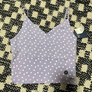 Hollister Lilac purple & white floral v neck crop tank top